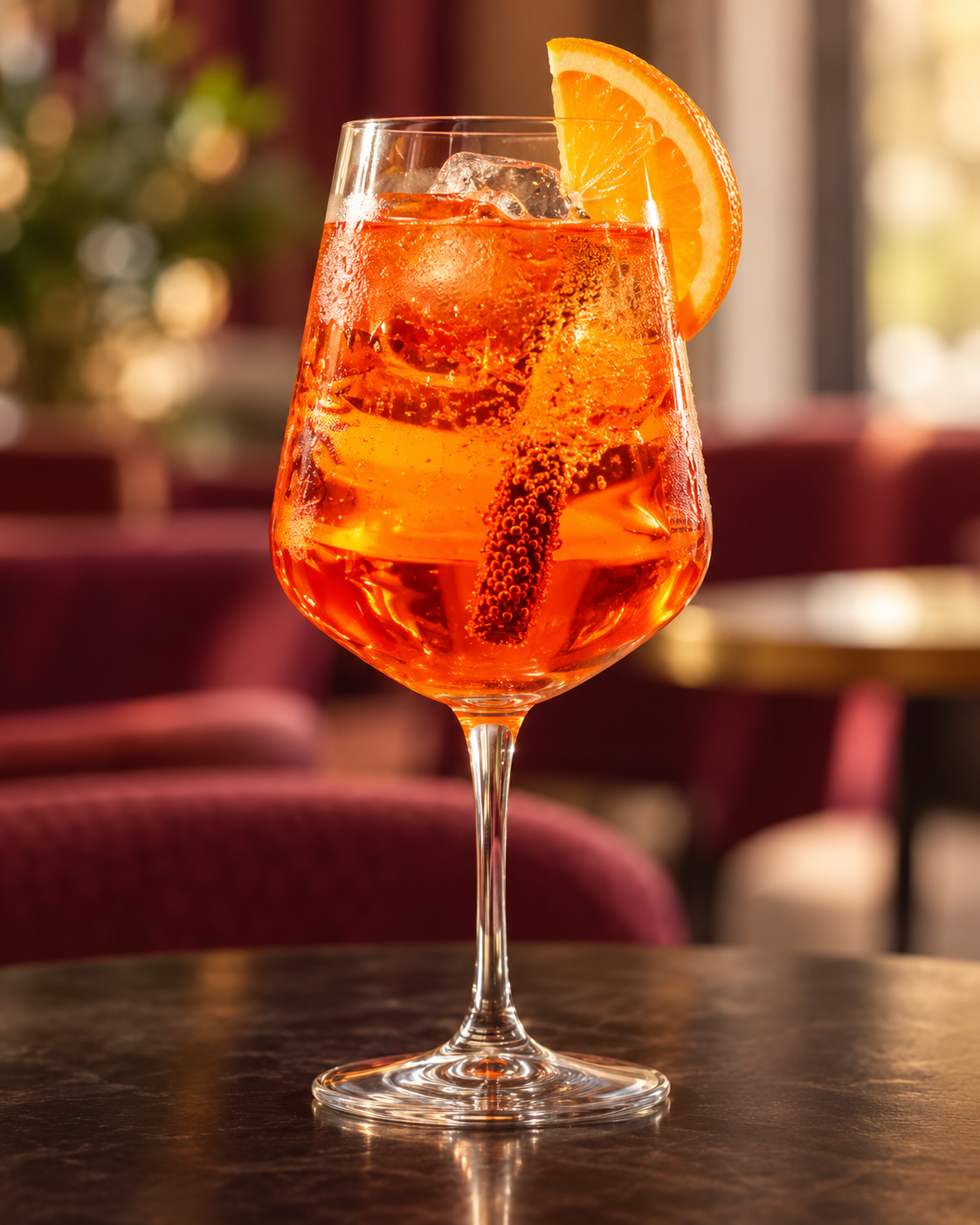 Aperol Spritz mit Eis und Orangenscheibe